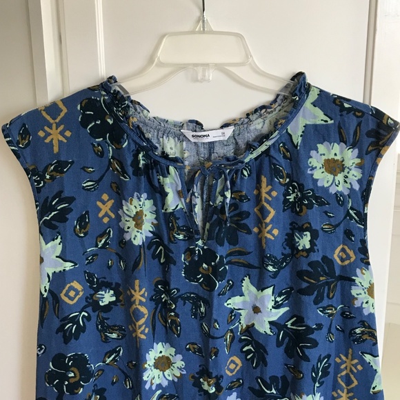SONOMA Blue Floral Sleeveless Midi Dress Linen Rayon Women’s Plus Size 5X - Picture 3 of 16